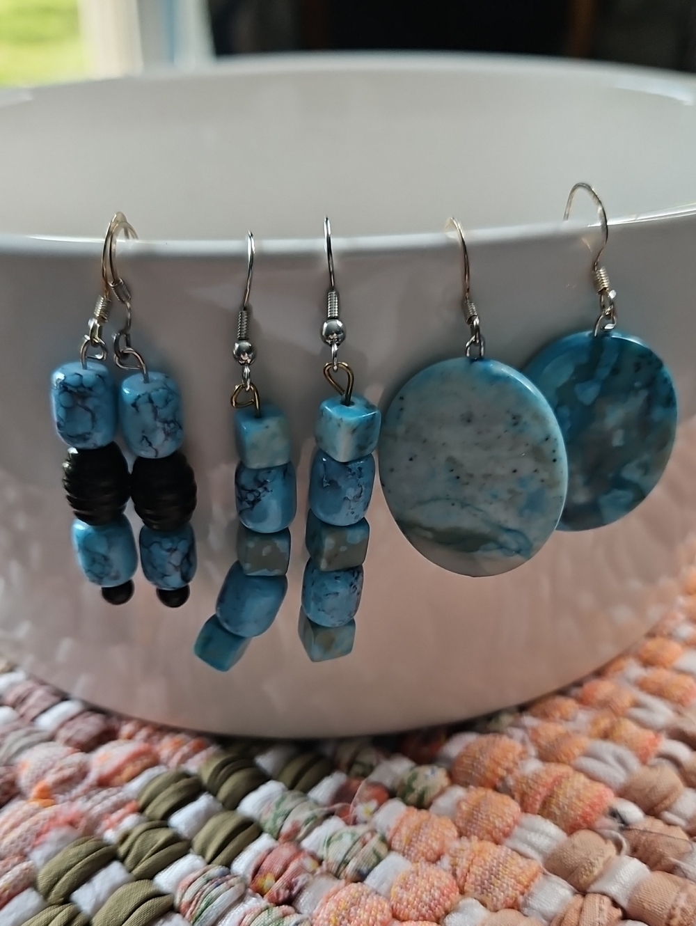 Handcrafted Blue Turquoise-Style Drop Earrings Set - Women Jewelry Set Of 3